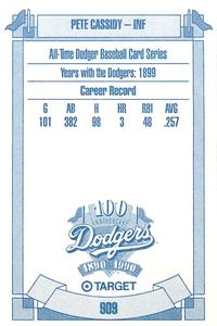 1990 Target Dodgers #909 Peter Cassidy Back