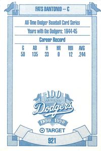 1990 Target Dodgers #921 Fats Dantonio Back