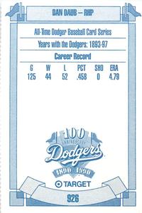 1990 Target Dodgers #926 Dan Daub Back