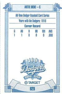 1990 Target Dodgers #928 Artie Dede Back