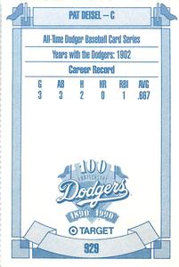 1990 Target Dodgers #929 Pat Deisel Back