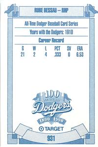 1990 Target Dodgers #931 Rube Dessau Back