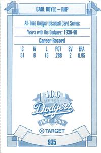 1990 Target Dodgers #935 Carl Doyle Back