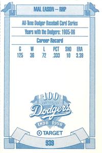 1990 Target Dodgers #939 Mal Eason Back