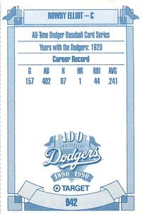 1990 Target Dodgers #942 Rowdy Elliott Back