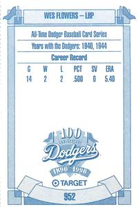 1990 Target Dodgers #952 Wes Flowers Back