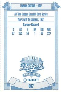 1990 Target Dodgers #957 Frank Gatins Back