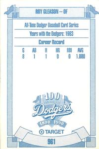 1990 Target Dodgers #961 Roy Gleason Back