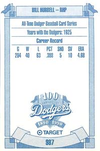 1990 Target Dodgers #987 Bill Hubbell Back