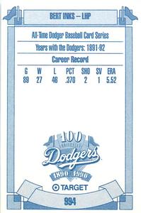 1990 Target Dodgers #994 Bert Inks Back