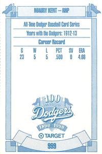 1990 Target Dodgers #999 Maury Kent Back