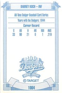 1990 Target Dodgers #1004 Barney Koch Back
