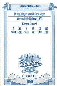 1990 Target Dodgers #1026 Dan McGann Back