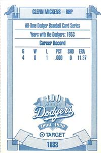 1990 Target Dodgers #1033 Glenn Mickens Back