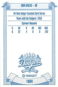 1990 Target Dodgers #1034 Don Miles Back
