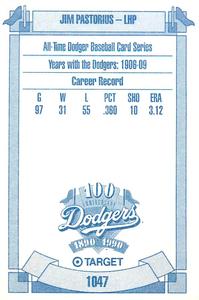 1990 Target Dodgers #1047 Jim Pastorius Back
