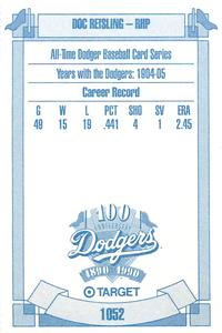 1990 Target Dodgers #1052 Doc Reisling Back