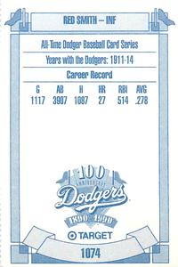 1990 Target Dodgers #1074 Red Smith Back