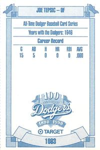 1990 Target Dodgers #1083 Joe Tepsic Back