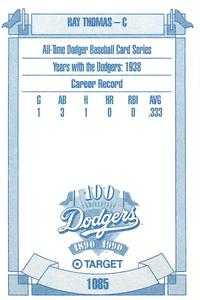 1990 Target Dodgers #1085 Ray Thomas Back