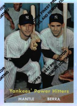 1997 Topps - Mickey Mantle Commemorative Reprints Finest Refractor #23 Yankees' Power Hitters (Mickey Mantle / Yogi Berra) Front
