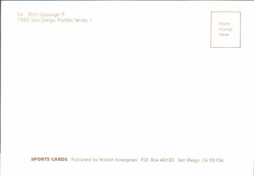 1985 Wallich Enterprises San Diego Padres Postcards #NNO Rich Gossage Back