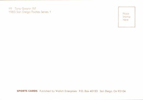 1985 Wallich Enterprises San Diego Padres Postcards #NNO Tony Gwynn Back