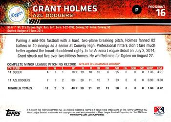 2015 Topps Pro Debut #16 Grant Holmes Back