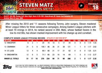 2015 Topps Pro Debut #18 Steven Matz Back