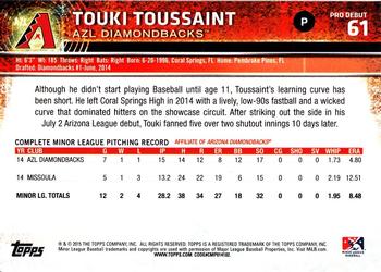2015 Topps Pro Debut #61 Touki Toussaint Back