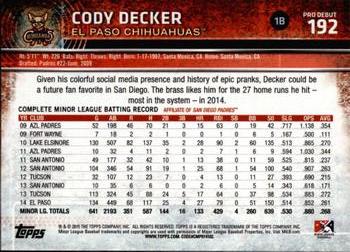 2015 Topps Pro Debut #192 Cody Decker Back