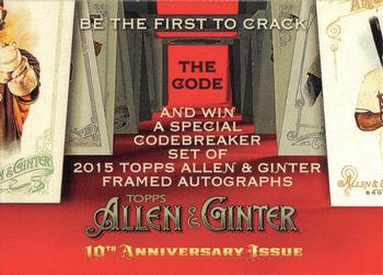 2015 Topps Allen & Ginter #NNO Ginter Code Promo Card Front