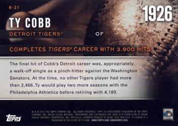 2015 Topps - Highlight of the Year #H-31 Ty Cobb Back
