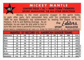 1997 Topps - Mickey Mantle Commemorative Reprints #25 Mickey Mantle Back
