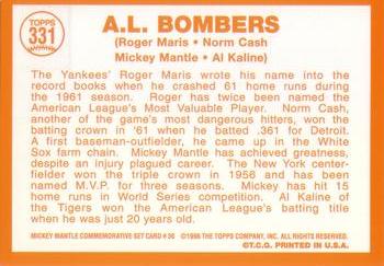 1997 Topps - Mickey Mantle Commemorative Reprints #36 A.L. Bombers (Roger Maris / Norm Cash / Mickey Mantle / Al Kaline) Back