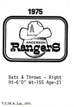 1975 TCMA Anderson Rangers #NNO Glenn Purvis Back