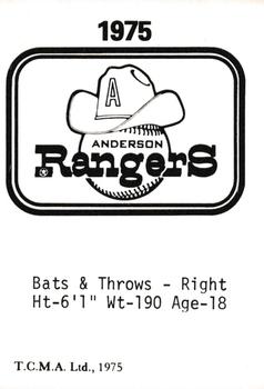 1975 TCMA Anderson Rangers #NNO Danny Tidwell Back