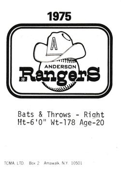 1975 TCMA Anderson Rangers #NNO Bob Carroll Back