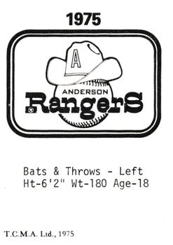 1975 TCMA Anderson Rangers #NNO Ward Smith Back