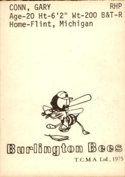 1975 TCMA Burlington Bees #NNO Garry Conn Back