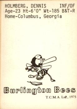 1975 TCMA Burlington Bees #NNO Dennis Holmberg Back