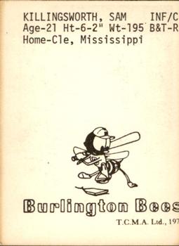 1975 TCMA Burlington Bees #NNO Sam Killingsworth Back