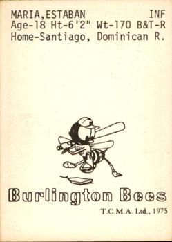 1975 TCMA Burlington Bees #NNO Esteban Maria Back