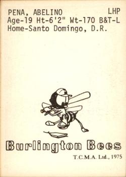 1975 TCMA Burlington Bees #NNO Abelino Pena Back
