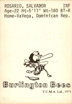 1975 TCMA Burlington Bees #NNO Sal Rosario Back