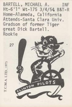 1975 TCMA Clinton Pilots #27 Mike Bartell Back