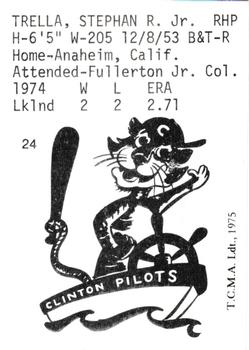 1975 TCMA Clinton Pilots #24 Steve Trella Back