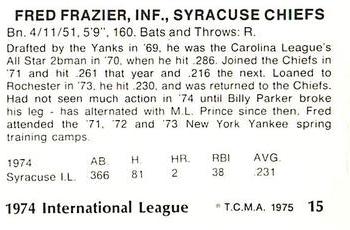 1975 TCMA International League All-Stars #15 Fred Frazier Back