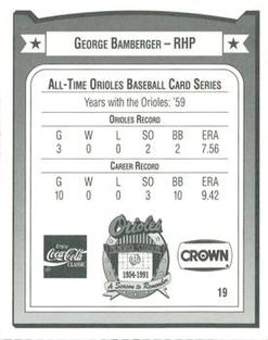 1991 Crown/Coca-Cola Baltimore Orioles #19 George Bamberger Back