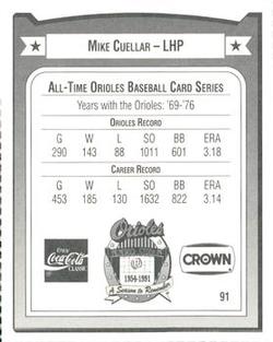 1991 Crown/Coca-Cola Baltimore Orioles #91 Mike Cuellar Back
